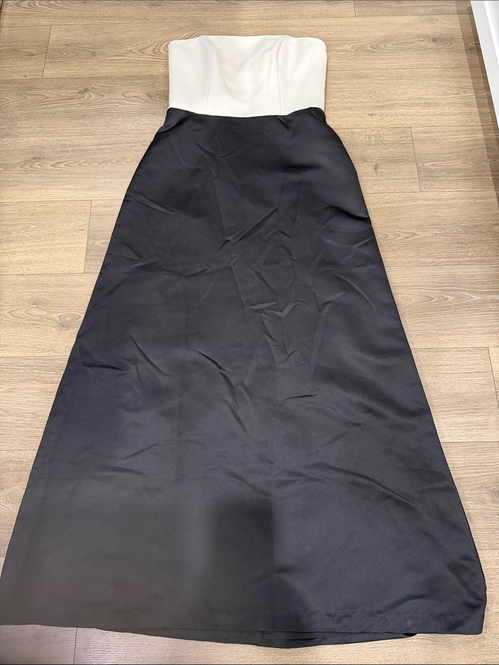 ALFRED SUNG Strapless Two-Tone Black and Cream A-Line Gown